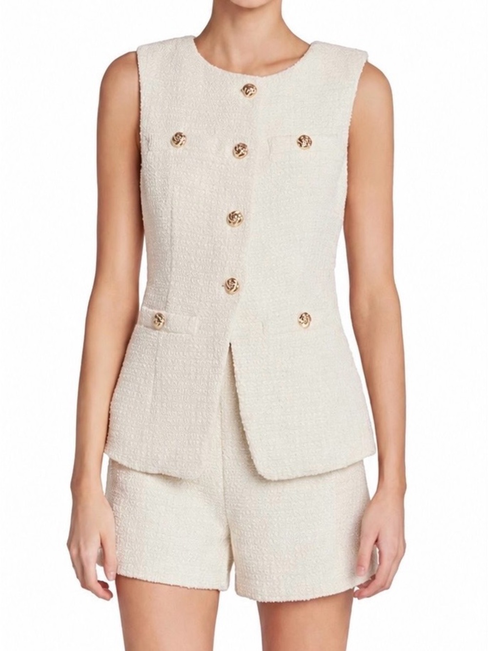 Endless Rose Ivory Tweed Longline Vest Shorts Set Size S